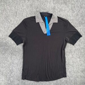 Kit and Ace Shirt Mens Medium Short Sleeve V-Neck Polo Shirt Black Grey Cashmere